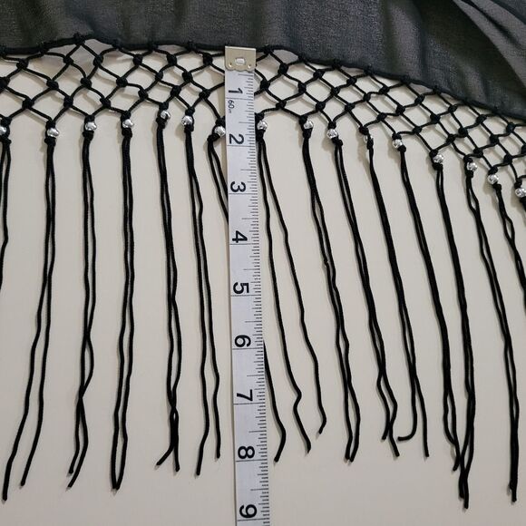 Women's Black Sheer Shawl Wrap Sarong with Beaded Fringe - Picture 11 of 13